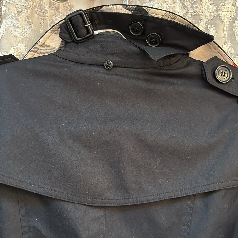 Burberry Black Double Breasted Hooded Trench Coat Size 10 - Picture 13 of 16